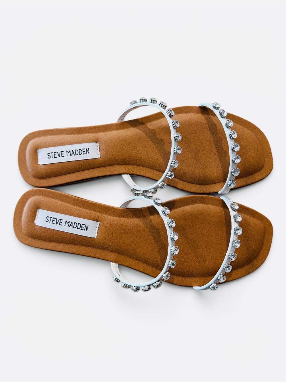 Steve Madden Retreat Rhinestone Sandals Womens Size 11 White Strap Nude Footbed - Picture 6 of 8